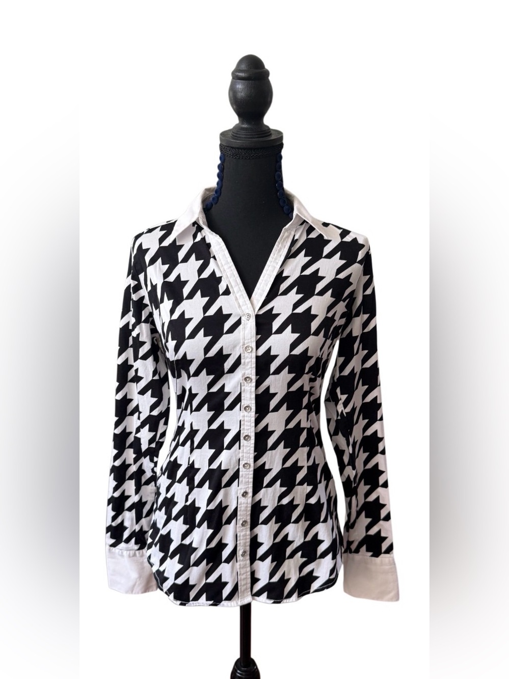 New York & Company 7th Ave: Black & White Houndstooth Button-Front Women's Shir
